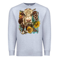 Heather Grey Hereford heifer with sunflower and leopard Premium Sweatshirt - LillyAllenDesigns