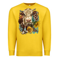 Lemon Hereford heifer with sunflower and leopard Premium Sweatshirt - LillyAllenDesigns