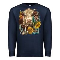 Navy Hereford heifer with sunflower and leopard Premium Sweatshirt - LillyAllenDesigns