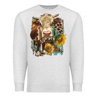 Hereford Heifer With Sunflower And Leopard Premium Sweatshirt | Teevron