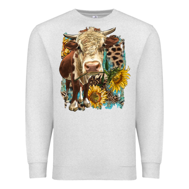 Hereford Heifer With Sunflower And Leopard Premium Sweatshirt by LillyAllenDesigns | Teevron