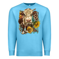 Ocean Blue Hereford heifer with sunflower and leopard Premium Sweatshirt - LillyAllenDesigns