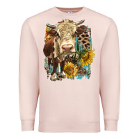 Pale Pink Hereford heifer with sunflower and leopard Premium Sweatshirt - LillyAllenDesigns