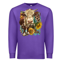 Purple Hereford heifer with sunflower and leopard Premium Sweatshirt - LillyAllenDesigns