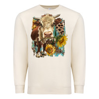 Sandshell Hereford heifer with sunflower and leopard Premium Sweatshirt - LillyAllenDesigns