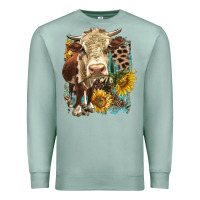 Seafoam Hereford heifer with sunflower and leopard Premium Sweatshirt - LillyAllenDesigns