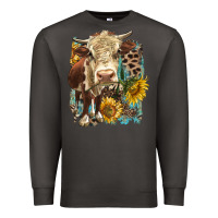 Smoke Hereford heifer with sunflower and leopard Premium Sweatshirt - LillyAllenDesigns