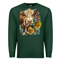 Sports Green Hereford heifer with sunflower and leopard Premium Sweatshirt - LillyAllenDesigns