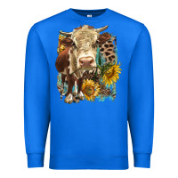 True Royal Hereford heifer with sunflower and leopard Premium Sweatshirt - LillyAllenDesigns