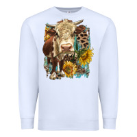 White Hereford heifer with sunflower and leopard Premium Sweatshirt - LillyAllenDesigns