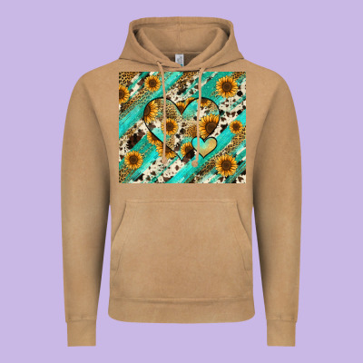 Leopard Sunflower Hearts Vintage Hoodie Designed By Ranaportraitstore