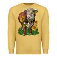 Antique Gold hereford bull with sunflowers Premium Sweatshirt - LillyAllenDesigns
