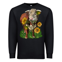 Black hereford bull with sunflowers Premium Sweatshirt - LillyAllenDesigns
