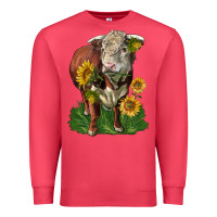 Cardinal hereford bull with sunflowers Premium Sweatshirt - LillyAllenDesigns