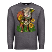 Charcoal Heather hereford bull with sunflowers Premium Sweatshirt - LillyAllenDesigns