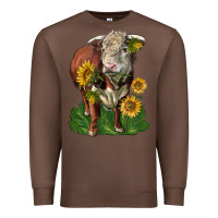 Chestnut hereford bull with sunflowers Premium Sweatshirt - LillyAllenDesigns
