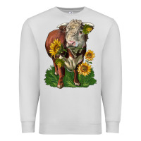 Dove Grey hereford bull with sunflowers Premium Sweatshirt - LillyAllenDesigns