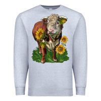 Heather Grey hereford bull with sunflowers Premium Sweatshirt - LillyAllenDesigns