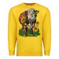 Lemon hereford bull with sunflowers Premium Sweatshirt - LillyAllenDesigns