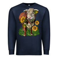 Navy hereford bull with sunflowers Premium Sweatshirt - LillyAllenDesigns