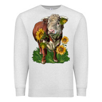 Oatmeal Heather hereford bull with sunflowers Premium Sweatshirt - LillyAllenDesigns