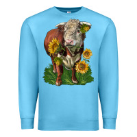 Ocean Blue hereford bull with sunflowers Premium Sweatshirt - LillyAllenDesigns