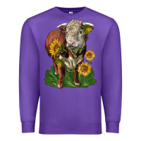 Purple hereford bull with sunflowers Premium Sweatshirt - LillyAllenDesigns