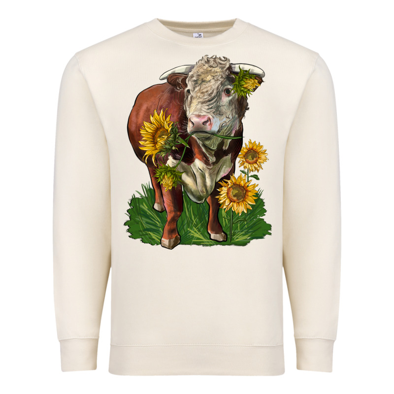 Hereford Bull With Sunflowers Premium Sweatshirt by LillyAllenDesigns | Teevron