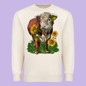 Hereford Bull With Sunflowers Premium Sweatshirt Designed By Lillyallendesigns