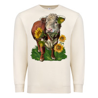 Sandshell hereford bull with sunflowers Premium Sweatshirt - LillyAllenDesigns
