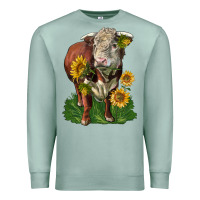 Seafoam hereford bull with sunflowers Premium Sweatshirt - LillyAllenDesigns