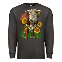 Smoke hereford bull with sunflowers Premium Sweatshirt - LillyAllenDesigns
