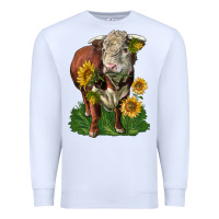 White hereford bull with sunflowers Premium Sweatshirt - LillyAllenDesigns