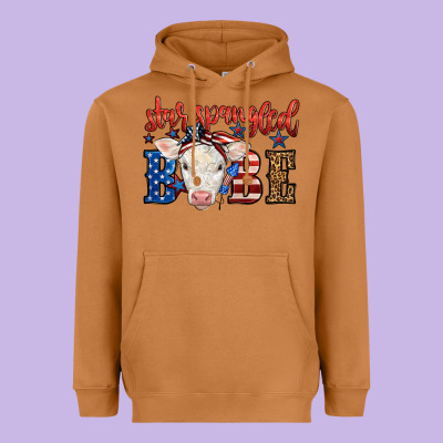 Western Star Spangled Baby Cow Heavyweight Hoodie Designed By Lillyallendesigns