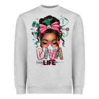 Heather Grey afro messy bun diva life Heavyweight Sweatshirt - texasbilliewilder