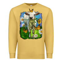 Antique Gold charolais heifer with sunflower and daisies Premium Sweatshirt - LillyAllenDesigns