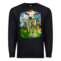 Black charolais heifer with sunflower and daisies Premium Sweatshirt - LillyAllenDesigns