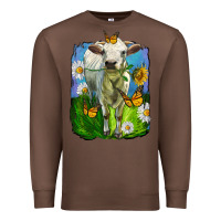 Chestnut charolais heifer with sunflower and daisies Premium Sweatshirt - LillyAllenDesigns