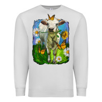 Dove Grey charolais heifer with sunflower and daisies Premium Sweatshirt - LillyAllenDesigns