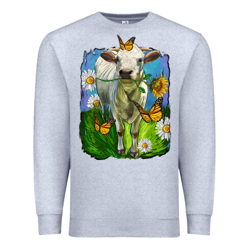 Charolais Heifer With Sunflower And Daisies Premium Sweatshirt by LillyAllenDesigns | Teevron