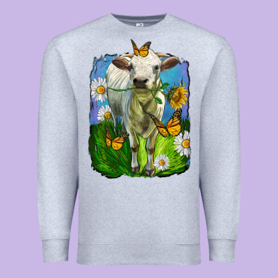 Charolais Heifer With Sunflower And Daisies Premium Sweatshirt Designed By Lillyallendesigns
