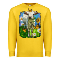 Lemon charolais heifer with sunflower and daisies Premium Sweatshirt - LillyAllenDesigns