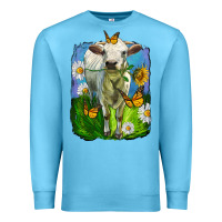 Ocean Blue charolais heifer with sunflower and daisies Premium Sweatshirt - LillyAllenDesigns