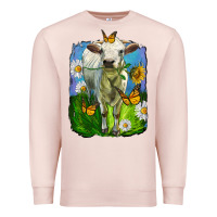 Pale Pink charolais heifer with sunflower and daisies Premium Sweatshirt - LillyAllenDesigns