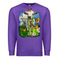 Purple charolais heifer with sunflower and daisies Premium Sweatshirt - LillyAllenDesigns