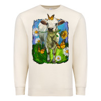 Sandshell charolais heifer with sunflower and daisies Premium Sweatshirt - LillyAllenDesigns