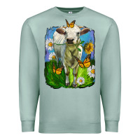 Seafoam charolais heifer with sunflower and daisies Premium Sweatshirt - LillyAllenDesigns