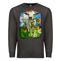 Smoke charolais heifer with sunflower and daisies Premium Sweatshirt - LillyAllenDesigns