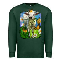 Sports Green charolais heifer with sunflower and daisies Premium Sweatshirt - LillyAllenDesigns