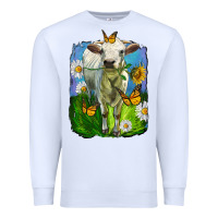White charolais heifer with sunflower and daisies Premium Sweatshirt - LillyAllenDesigns